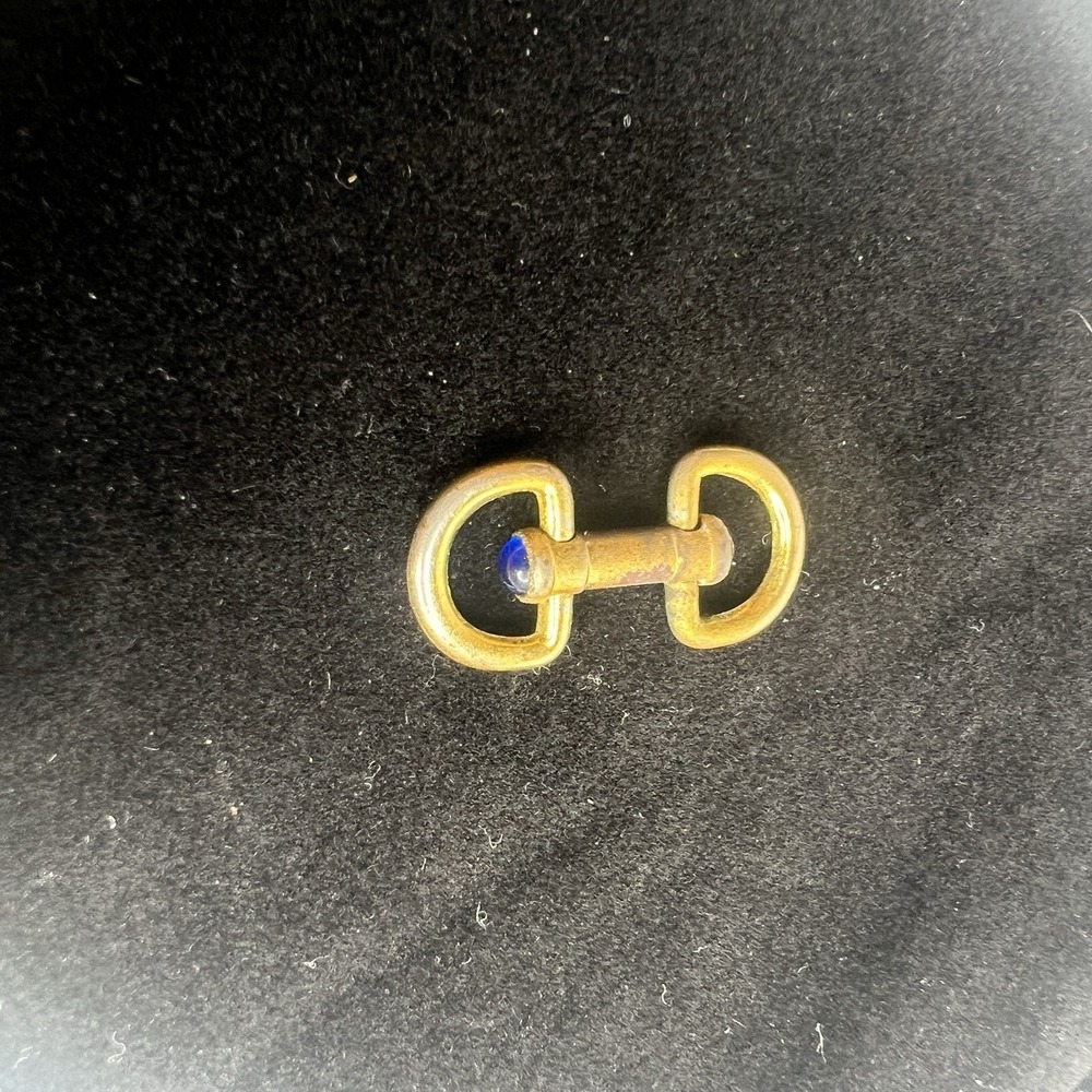 One Antique Gold Toned Sapphire Horseshoe Cuff Link 1800s Cufflink Vtg